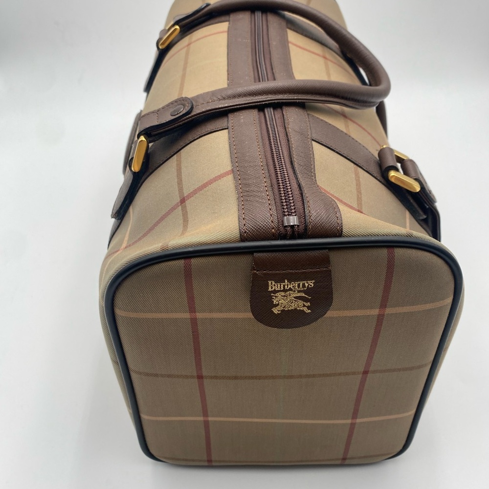 Burberry Tan and Brown Check Duffel Bag